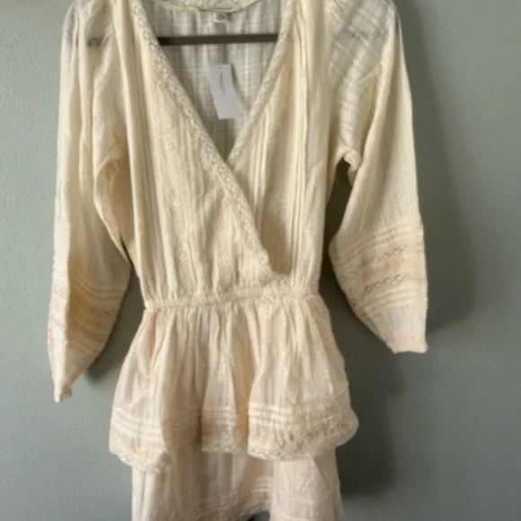 American Eagle Outfitters Cream Gauze Tiered Dress with Crochet Trim - Picture 1 of 3